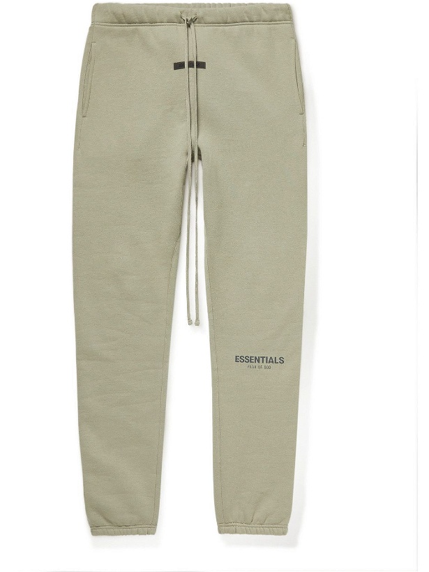 Photo: Fear of God Essentials - Tapered Logo-Print Cotton-Blend Jersey Sweatpants - Green