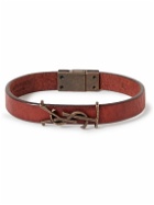 SAINT LAURENT - Opyum Leather and Burnished Gold-Tone Bracelet - Brown