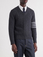 Thom Browne - 4-Bar Stripe Cable-Knit Cashmere Sweater - Gray