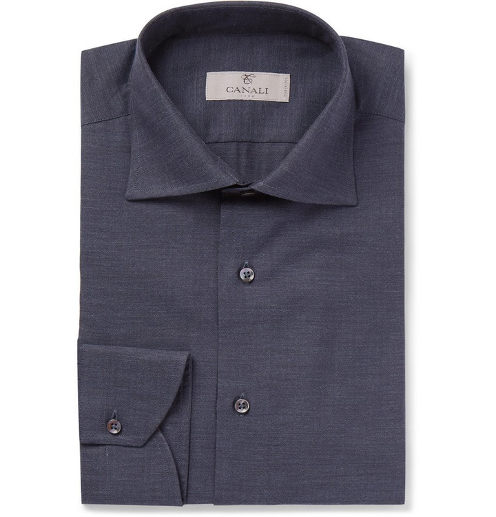 Photo: Canali - Herringbone Cotton Shirt - Men - Navy