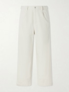 ATON - Wide-Leg Pleated Cotton-Twill Trousers - Neutrals