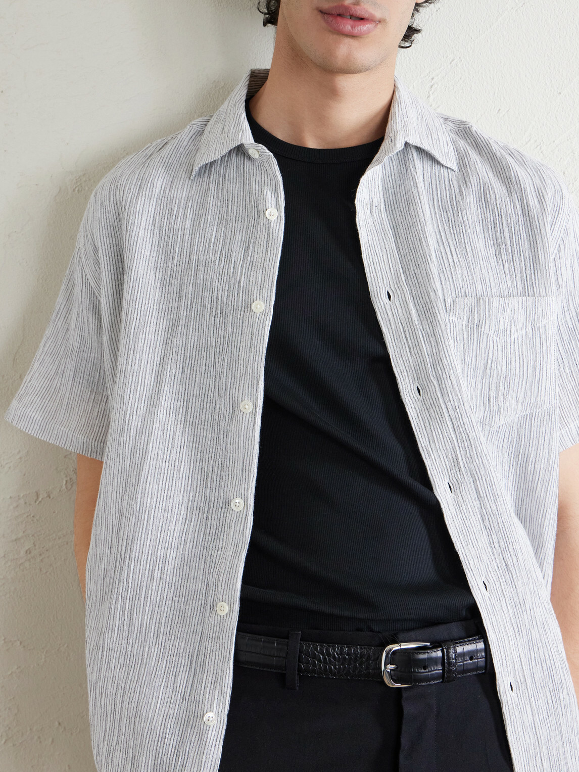 Portuguese Flannel - Aaron Striped Cotton and Linen-Blend Shirt - White