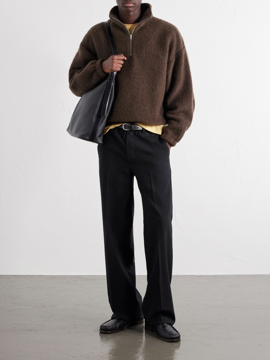 Jil Sander - Wool-Blend Brushed Half-Zip Sweater - Brown