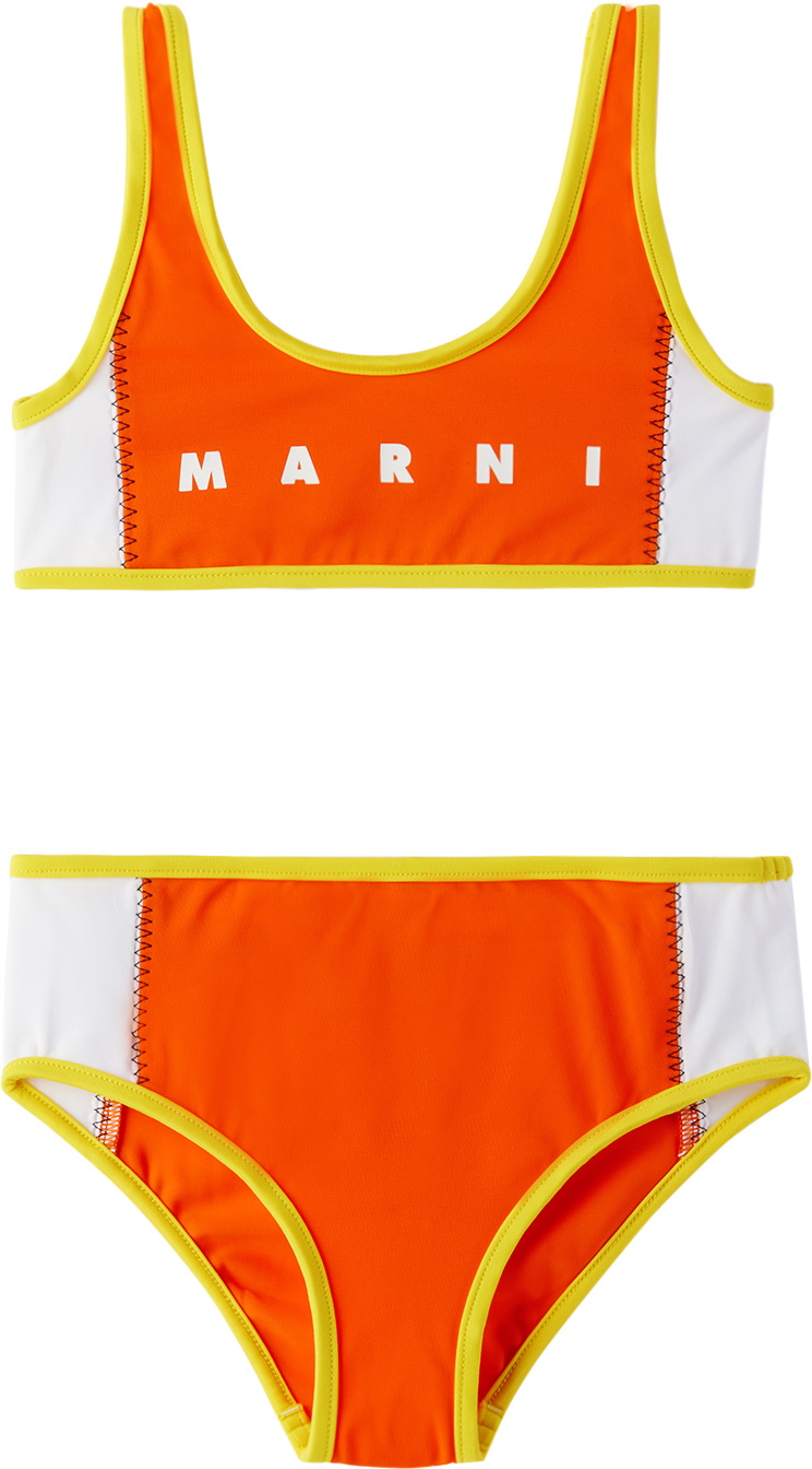 Marni Kids Orange & White Colorblock Bikini