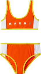 Marni Kids Orange & White Colorblock Bikini