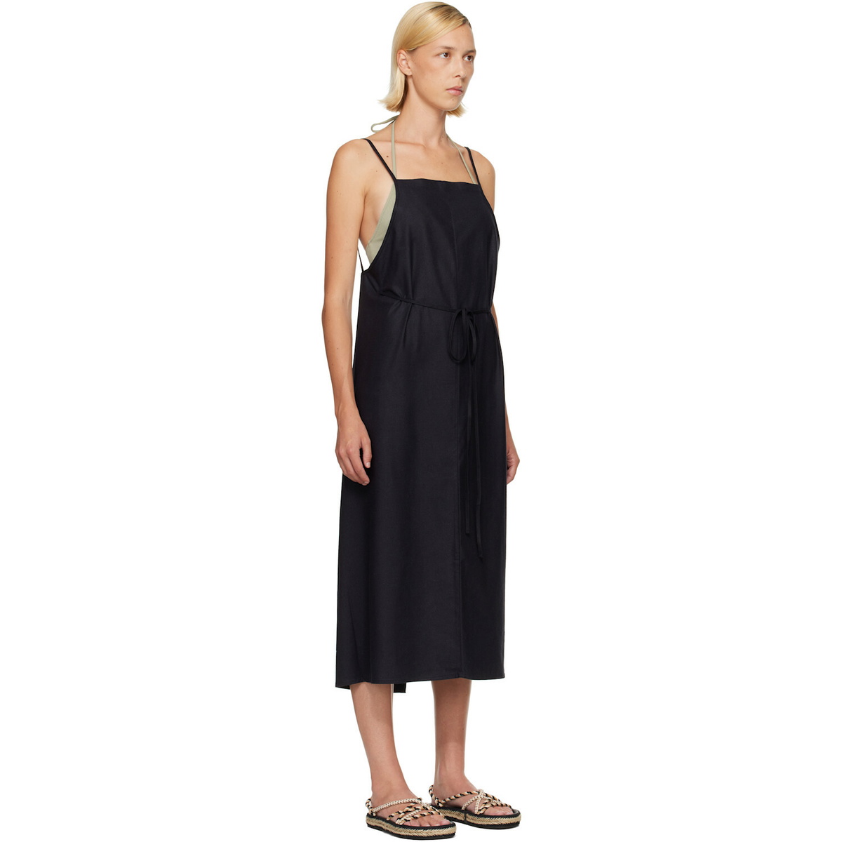 Baserange Black Yumi Apron Midi Dress