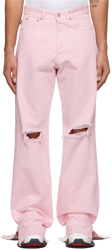 Photo: VETEMENTS Pink Destroyed Cut-Up Jeans