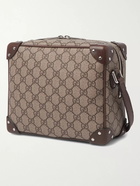 GUCCI - Studded Leather-Trimmed Monogrammed Coated-Canvas Messenger Bag - Brown