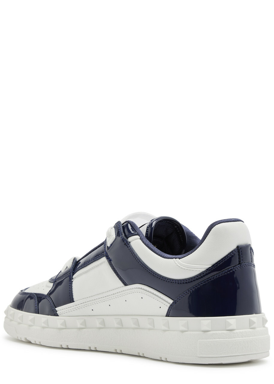 Valentino Freedots Panelled Leather Sneakers White And Blue