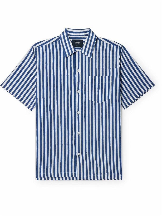 Photo: Drake's - Camp-Collar Striped Cotton Shirt - Blue