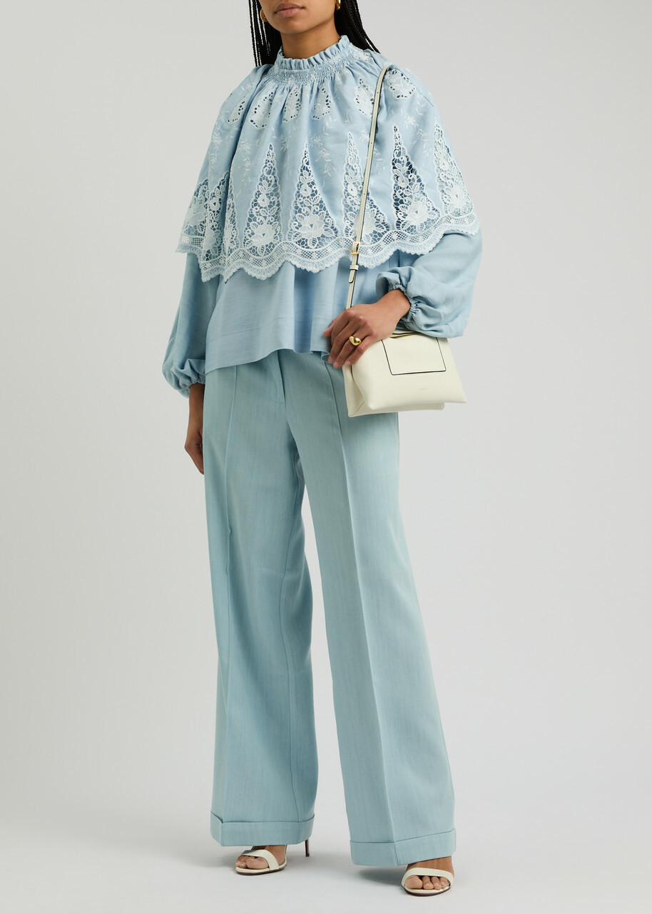 Lug Von Siga Artemis Broderie Anglaise Woven Cape Blouse Light Blue