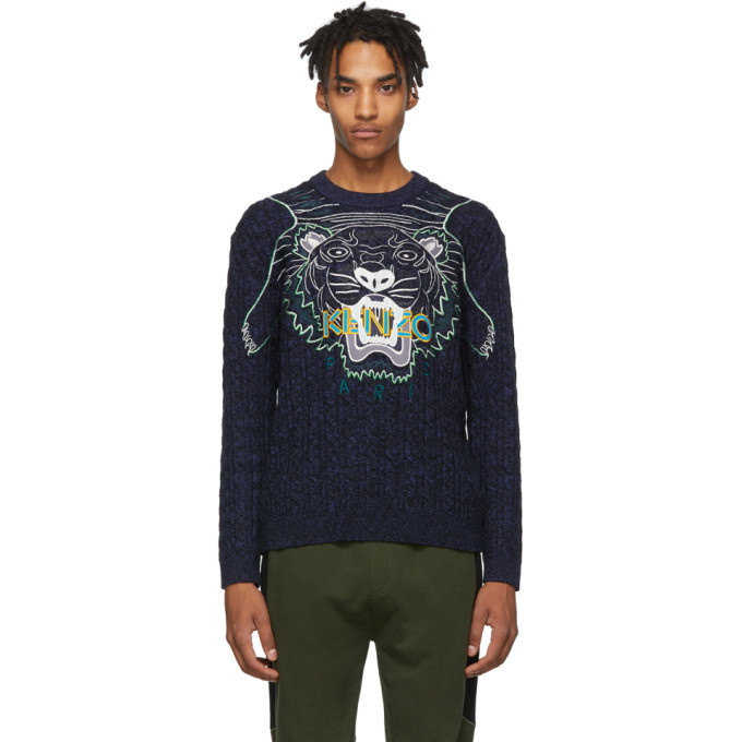 Kenzo Navy Embroidery Claw Tiger Sweater Kenzo