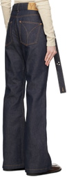 OPEN YY Navy Belted Loose Bootcut Jeans