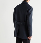 TOM FORD - Slim-Fit Double-Breasted Leather-Trimmed Wool and Cashmere-Blend Peacoat - Blue
