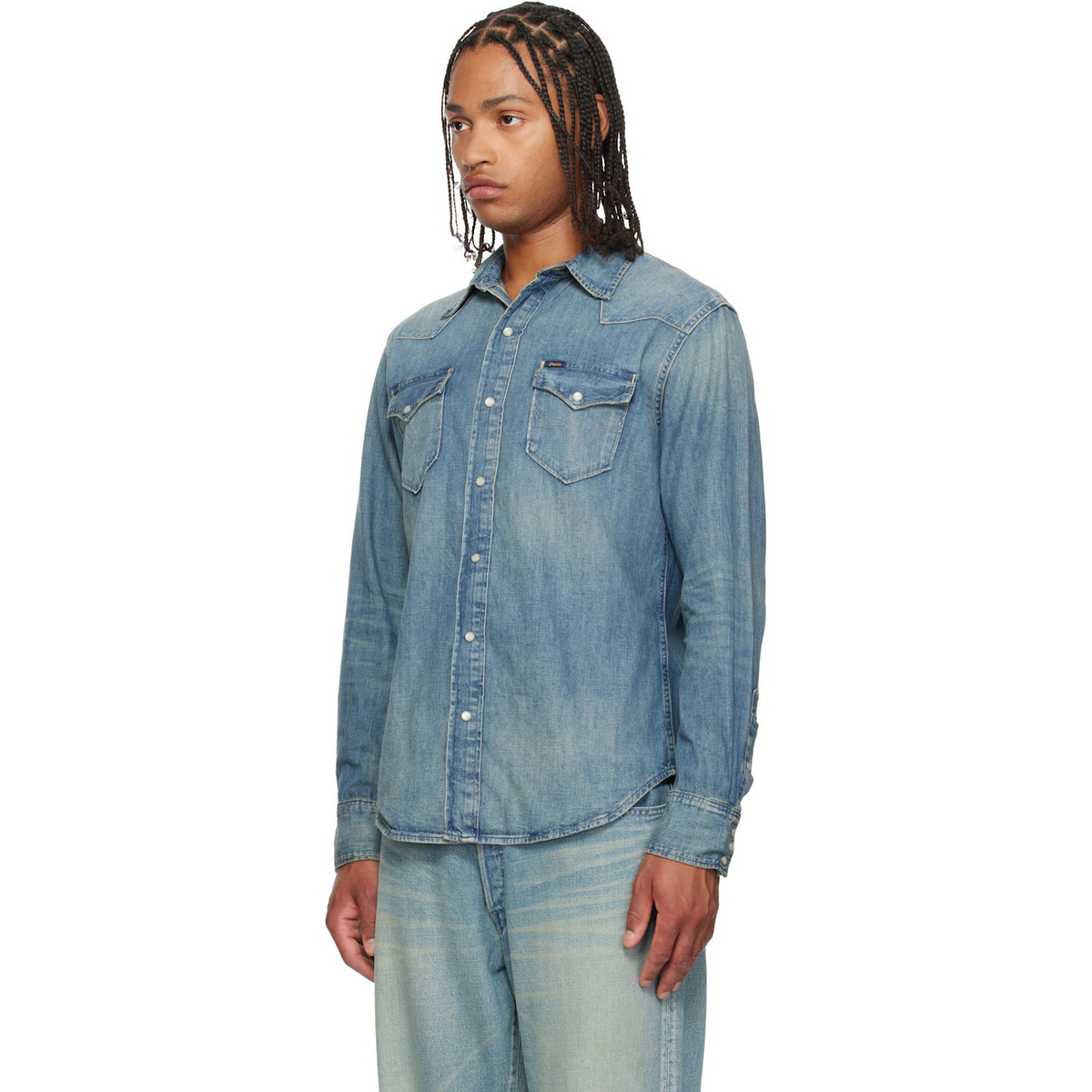Polo Ralph Lauren Blue Slub Denim Western Shirt