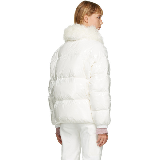 Womens Yves Salomon white Fur-Trim Puffer Jacket with Gloves