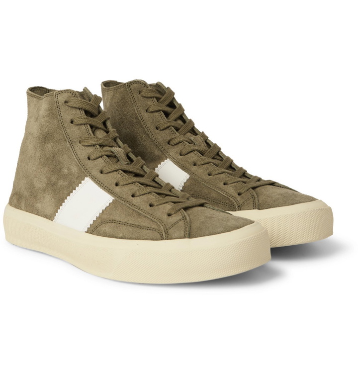 Photo: TOM FORD - Cambridge Leather-Trimmed Suede High Top Sneakers - Green