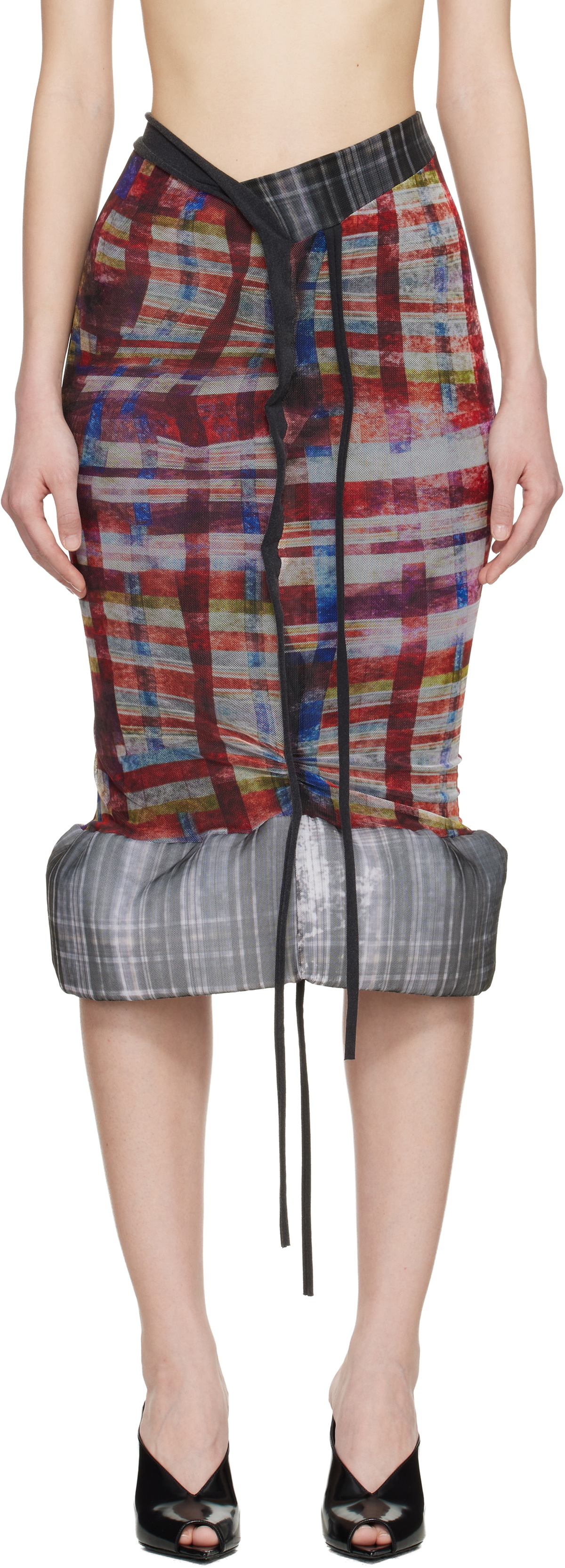 Ottolinger Red & Gray Mesh Padded Midi Skirt