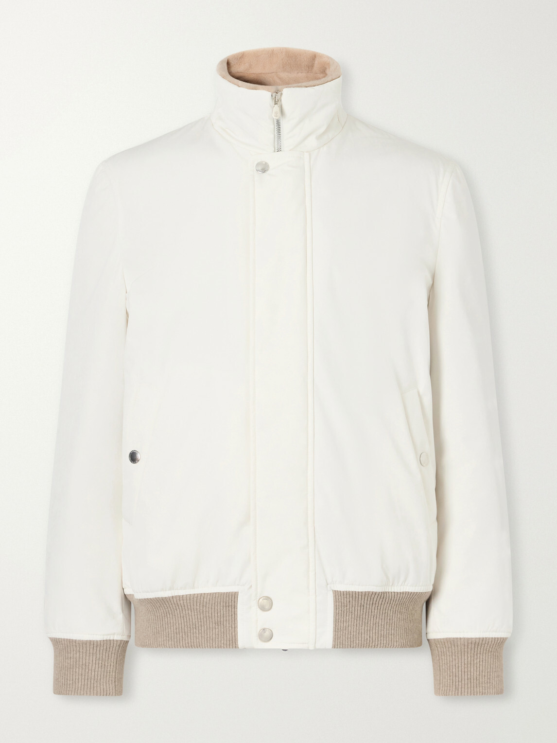 Brunello Cucinelli - Rib-Trimmed Shell Blouson Jacket - White