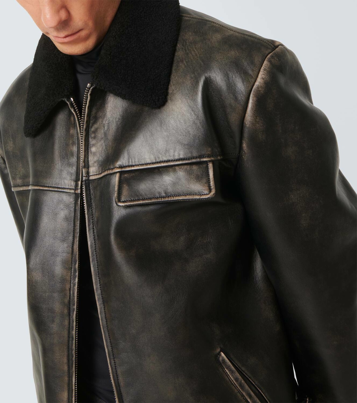 Prada Shearling-trimmed leather jacket Prada