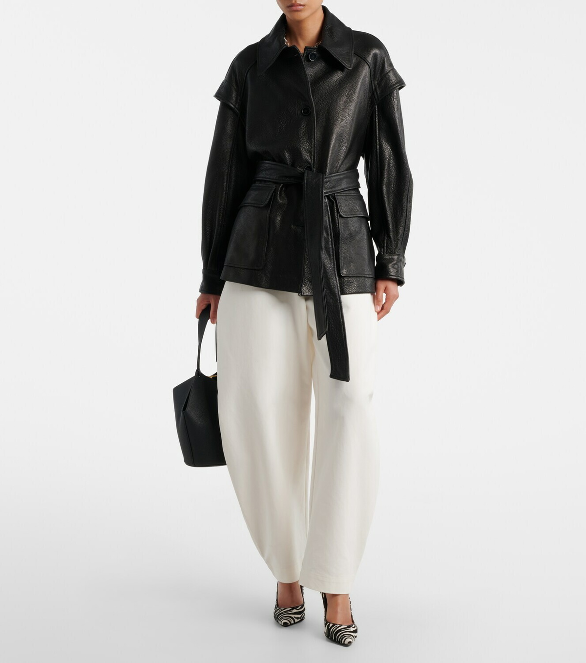 Nour Hammour Perrin belted leather jacket
