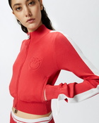 Pinko Technical Fabric Short Sweatshirt With Raised Logo And Zip Red/White
