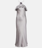 Rodarte Floral-appliqué silk charmeuse slip dress