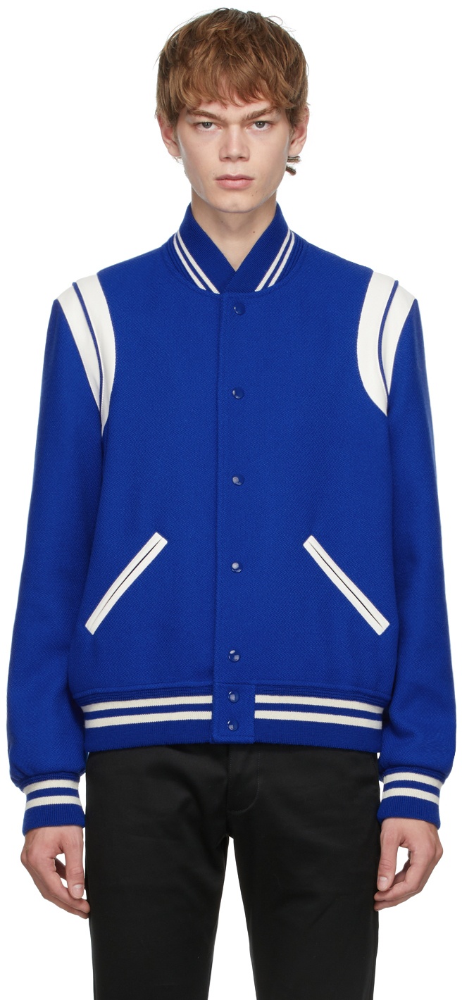 Saint Laurent Blue Virgin Wool Teddy Bomber Jacket Saint Laurent