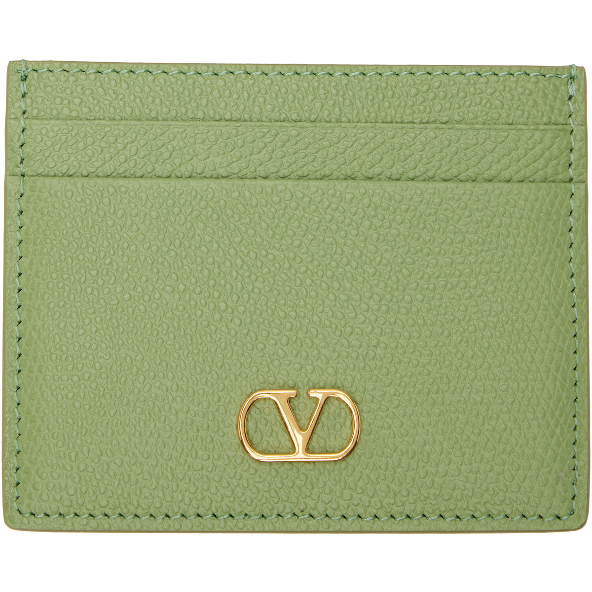 Valentino Garavani Green VLogo Signature Grainy Calfskin Card Holder