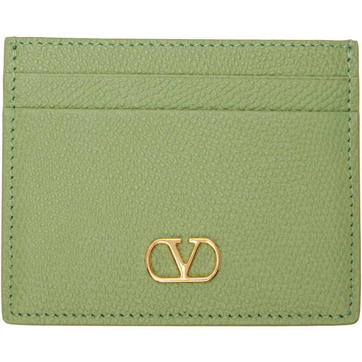 Photo: Valentino Garavani Green VLogo Signature Grainy Calfskin Card Holder