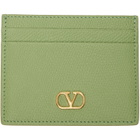 Valentino Garavani Green VLogo Signature Grainy Calfskin Card Holder
