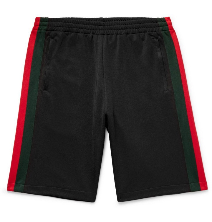 Photo: Gucci - Wide-Leg Webbing-Trimmed Jersey Shorts - Men - Black