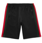 Gucci - Wide-Leg Webbing-Trimmed Jersey Shorts - Men - Black