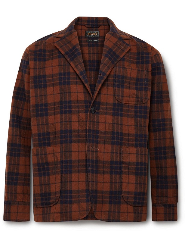 Photo: Beams Plus - Unstructured Checked Wool-Blend Flannel Blazer - Red