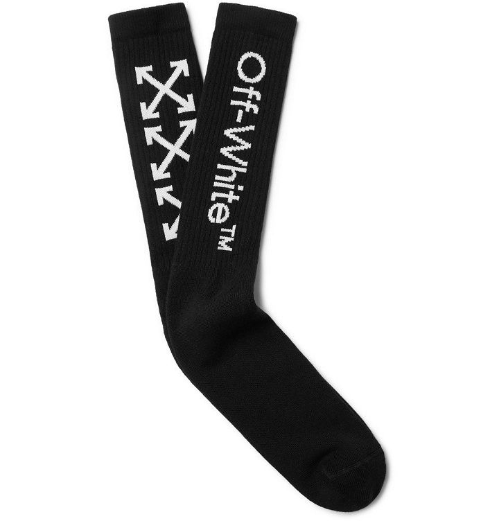Photo: Off-White - Logo-Intarsia Stretch Cotton-Blend Socks - Men - Black