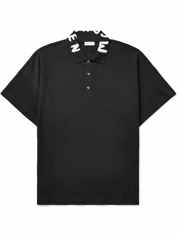 Photo: Alexander McQueen - Logo-Intarsia Cotton-Piqué Polo Shirt - Black