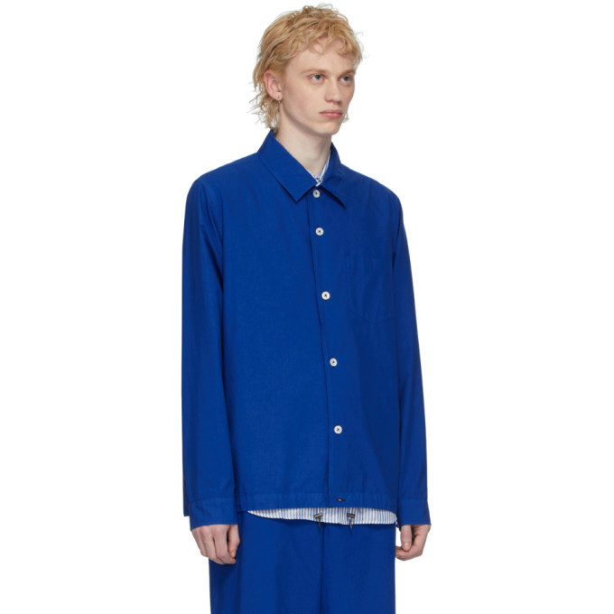 Fumito Ganryu Blue Silk Coach Shirt Jacket Fumito Ganryu