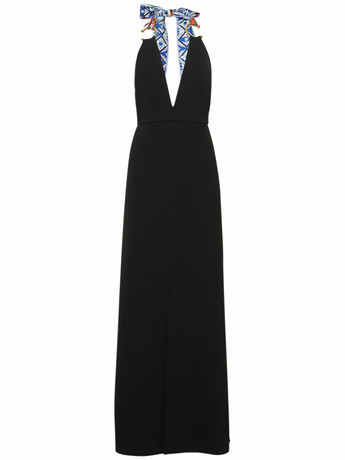 PUCCI Crepe V Neck Long Dress with Foulard Strap Emilio Pucci