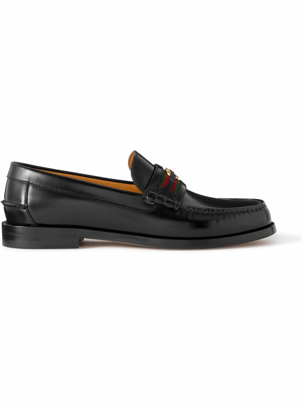 Photo: GUCCI - Kaveh Webbing-Trimmed Leather Loafers - Black