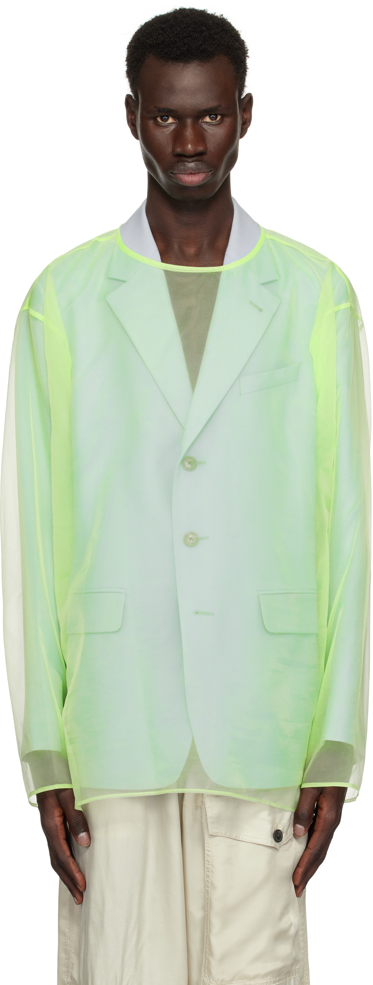 トップス digne / sheer shirt - moss green digne / sheer shirt - moss green（Buy Dark Green Sheer