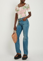 Chloe Flamingo-print Stretch-cotton top Ivory