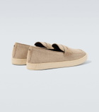 Canali Woven suede-trimmed penny loafers