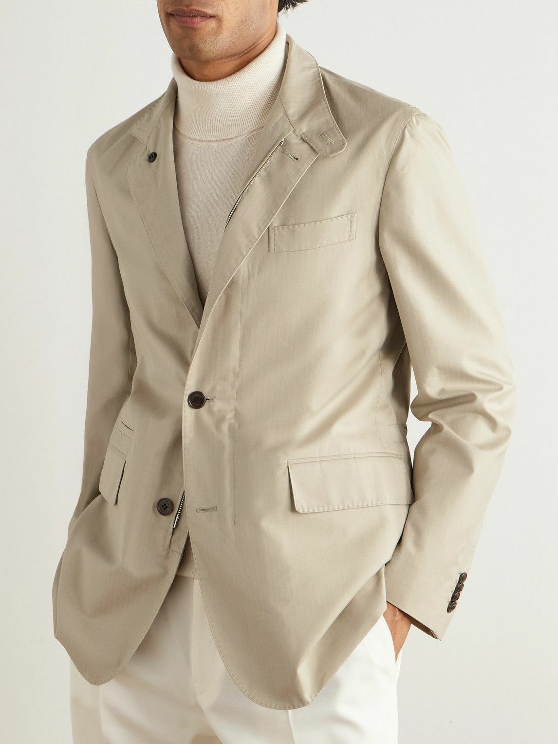 Dunhill - Slim-Fit Herringbone Cotton and Mulberry Silk-Blend Jacket - Neutrals