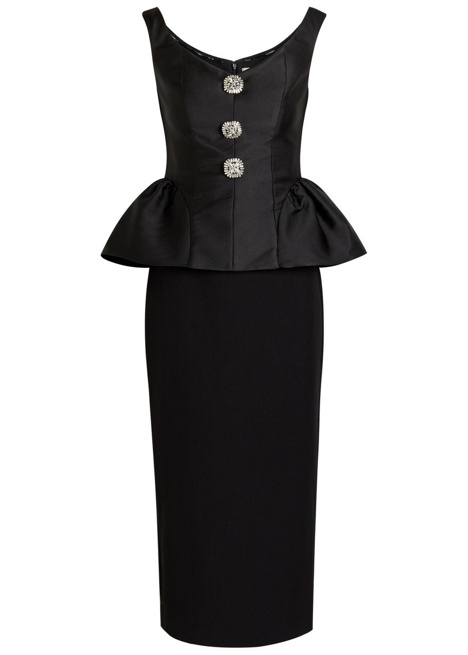 Roland Mouret Crystal-embellished Taffeta and Crepe Midi Dress Black