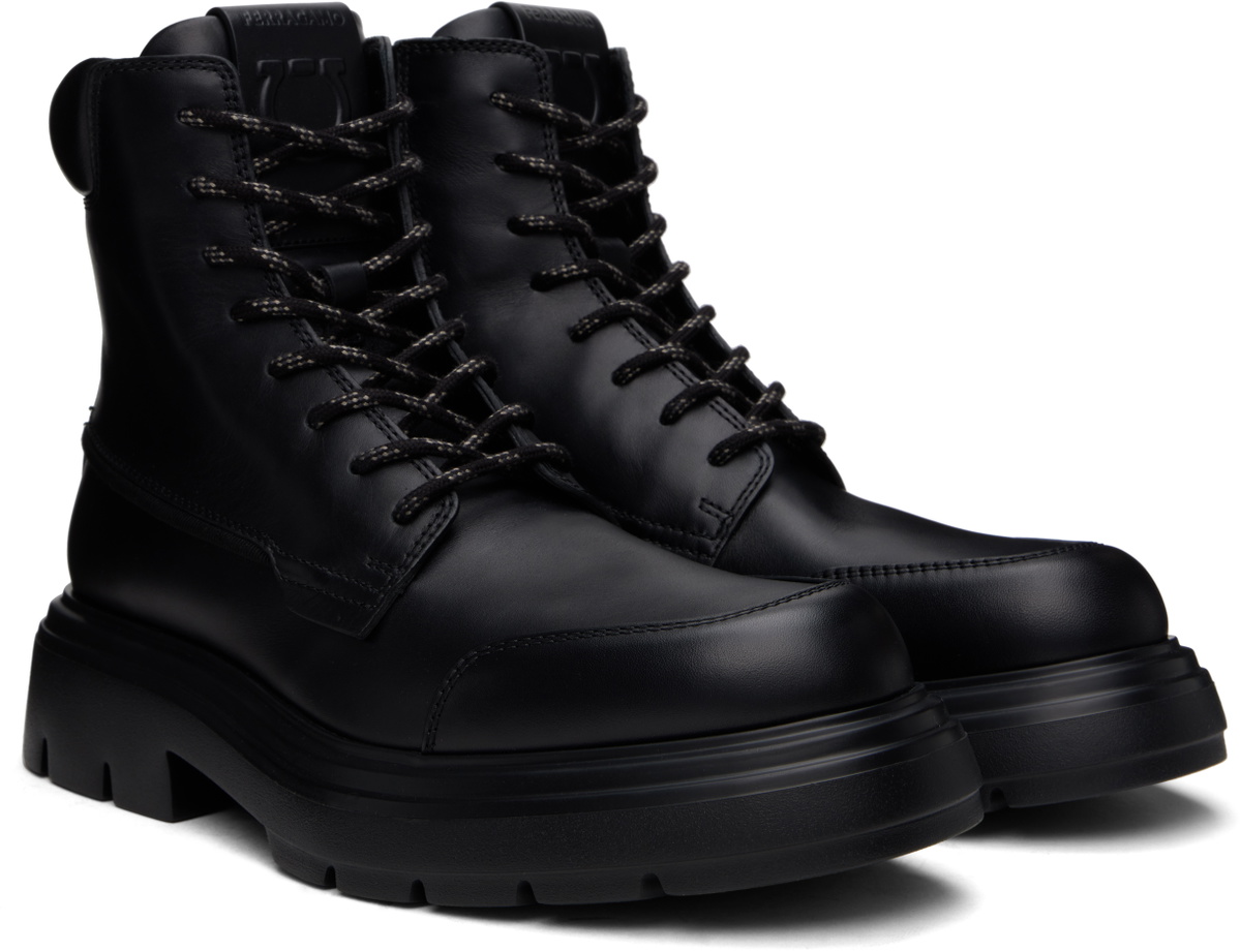 Ferragamo Black Maxi-Tongue Combat Boots Salvatore Ferragamo