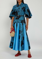 Lovebirds Daisy Printed Cotton-poplin Midi Dress Blue