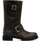 Jimmy Choo Black Biker Midcrackled Leather Boots