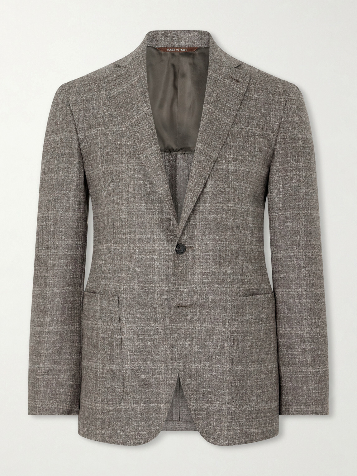 Canali - Kei Prince of Wales Checked Linen Suit Jacket - Brown
