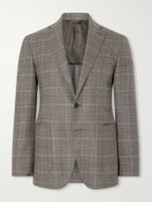 Canali - Kei Prince of Wales Checked Linen Suit Jacket - Brown