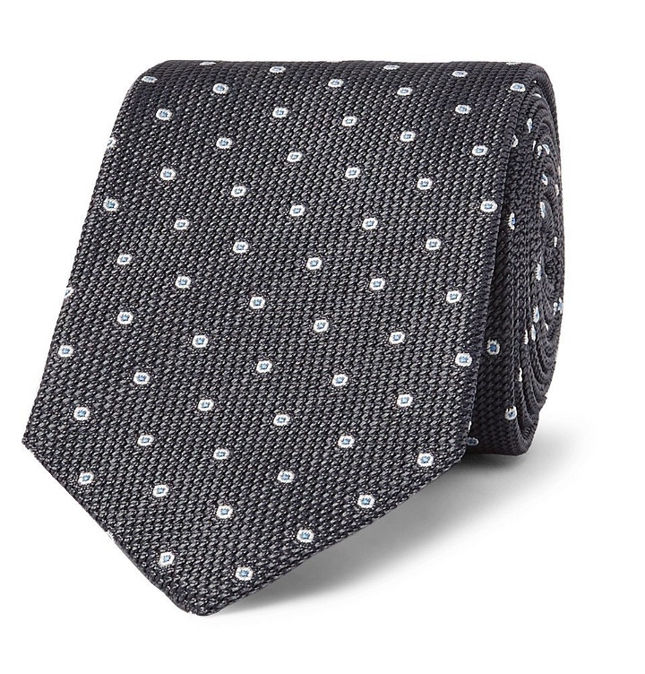 Photo: Kingsman - Drake's 8cm Polka-Dot Silk-Jacquard Tie - Dark gray